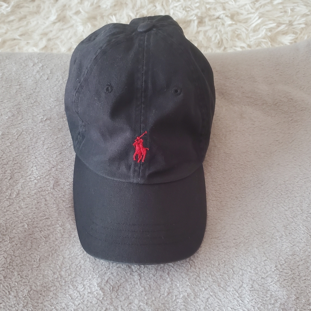Polo by Ralph Lauren Black Buckle Claspback Cap with Red Embroidery Horse Logo